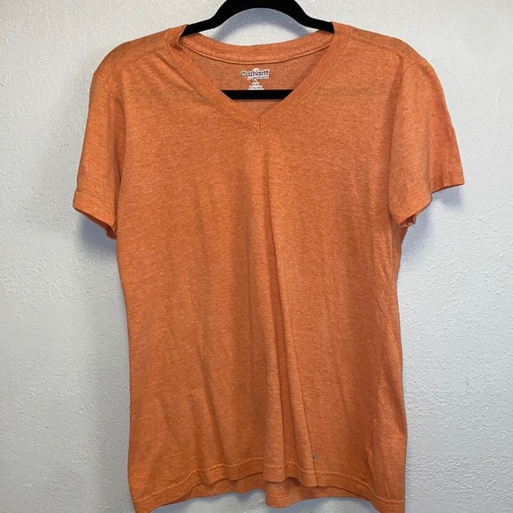 Carhart for Women Orange V-neck Soft Minimalist Pullover T-shirt 4789 - Picture 1 of 7